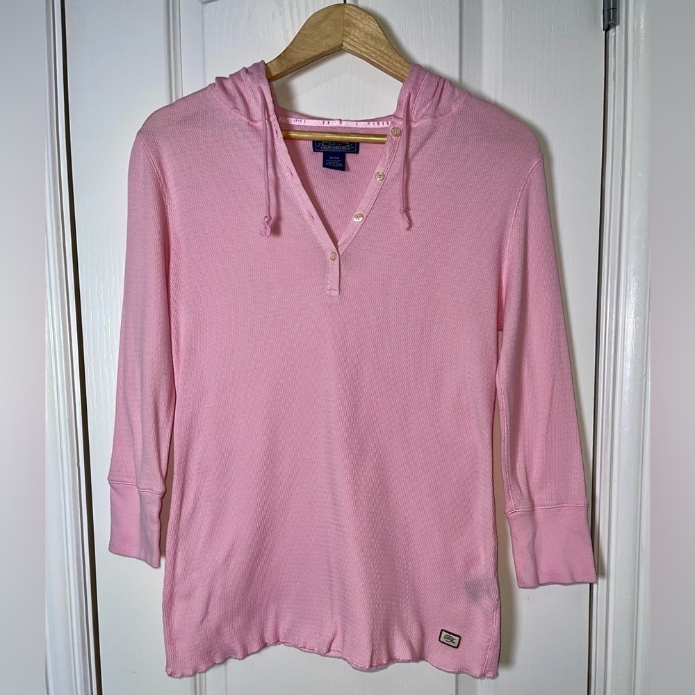 Vintage Y2K Ralph Lauren Polo Jeans Co Pink Hooded Henley 3/4 Sleeve Sz Medium